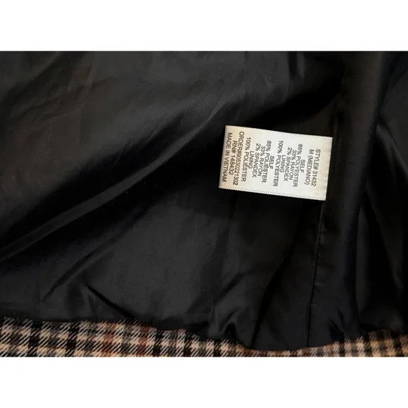 Womens Plaid Blazer Jacket Double Breasted Brown Tan Black Classic Fall Style - Picture 9 of 9